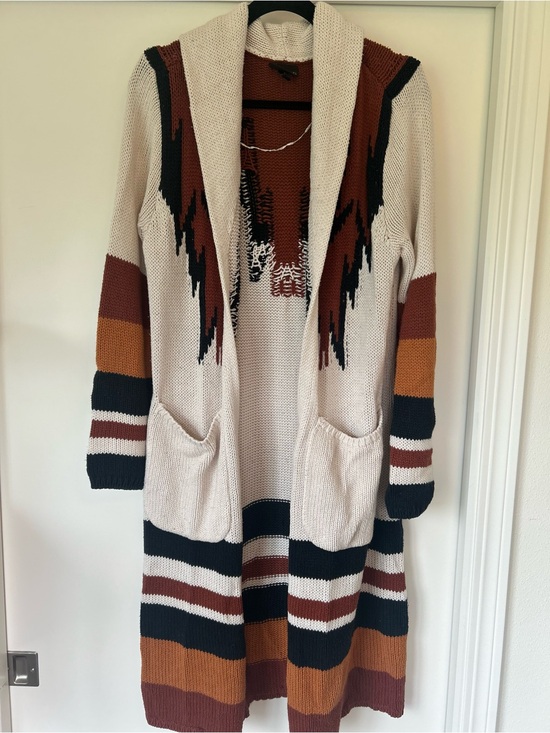 Shyanne Sweaters - Shyanne Cream and Brown Patterned Cardigan